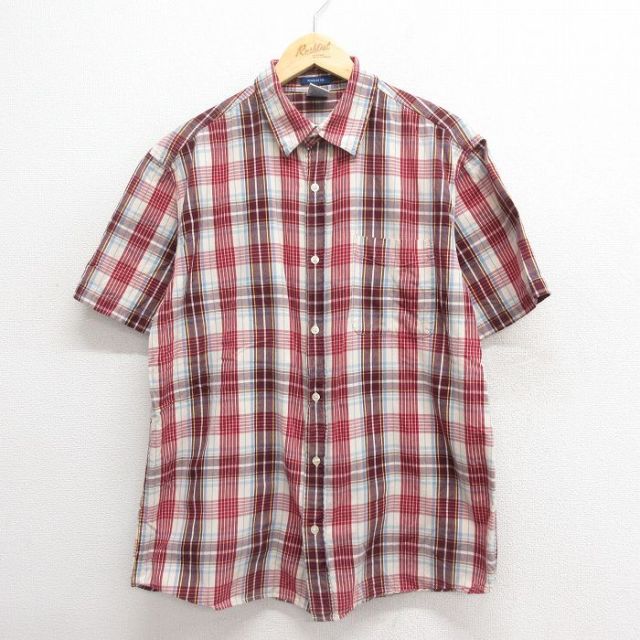 L★古着 オールドネイビー OLD NAVY 半袖 シャツ メンズ 00年代 00s コットン エンジ他 チェック 25jun24 中古 トップス