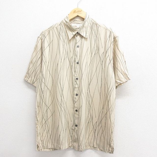 L★古着 ペリーエリス 半袖 シャツ メンズ 00年代 00s シルク ベージュ カーキ 25jun24 中古 トップス