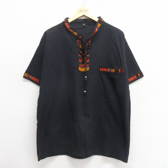 L★古着 半袖 トップス メンズ スタンドカラー 黒他 ブラック 25jun24 中古