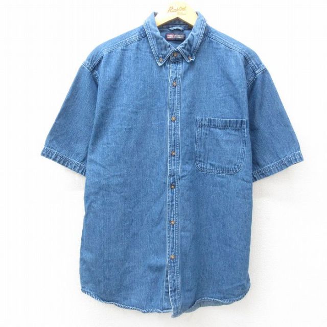 XL★古着 FADED GLORY 半袖 シャツ メンズ コットン 紺 ネイビー デニム 25jun25 中古 トップス