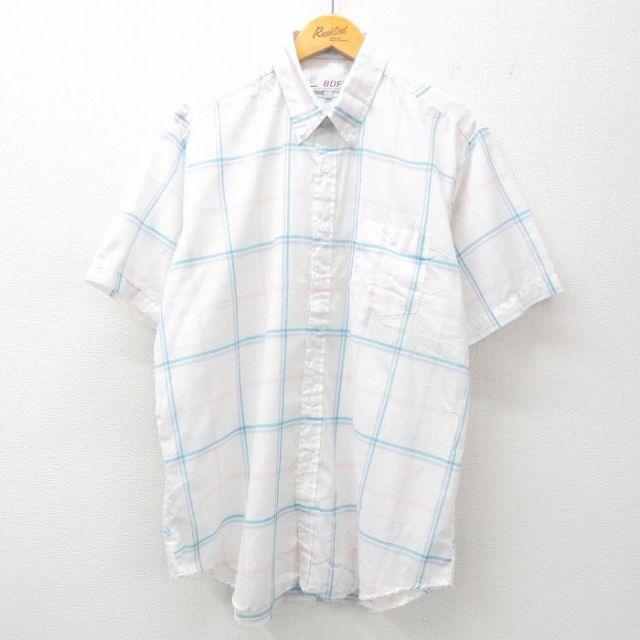 【50%OFF】90s 半袖シャツ ホワイトチェック XL | 古着