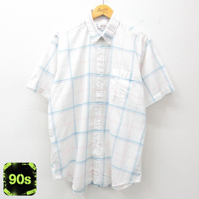 90s 半袖シャツ ホワイトチェック XL | 古着