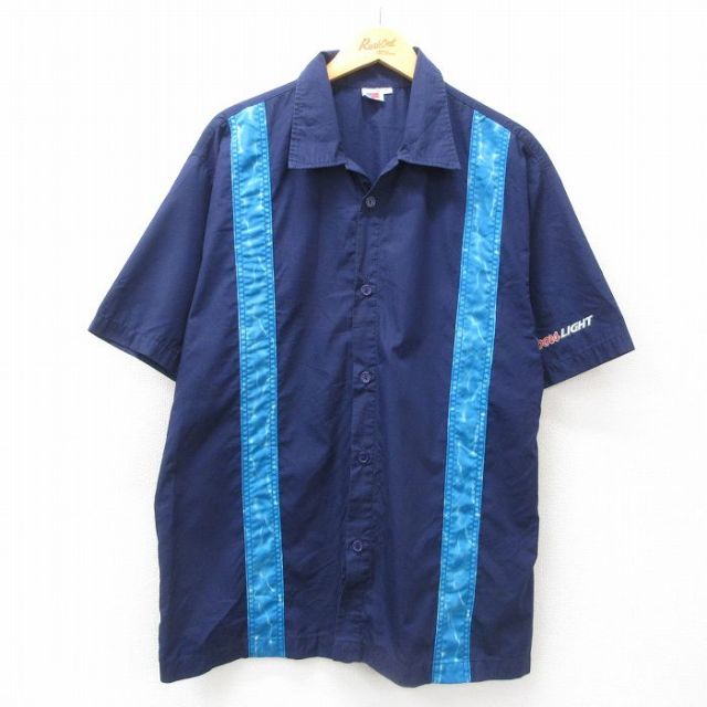 【20%OFF】XL★古着 半袖 シャツ メンズ 90年代 90s クアーズライト ビール 開襟 オープンカラー USA製 紺他 ネイビー 【spe】 25jun25 中古 トップス