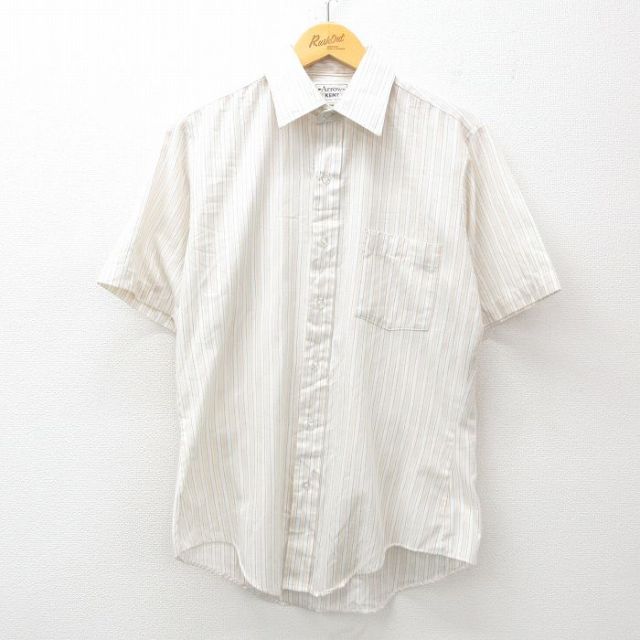 M★古着 アロー 半袖 シャツ メンズ 90年代 90s 薄ベージュ他 カーキ ストライプ 25jun25 中古 トップス
