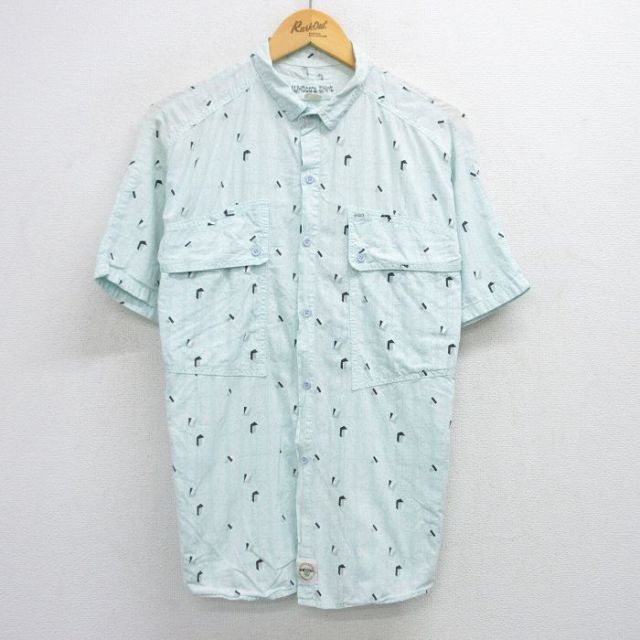 ラグラン 90s 半袖シャツ 総柄 ライトブルー XL | 古着