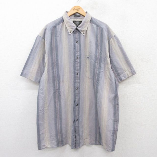 【50%OFF】半袖シャツ ワンポイントロゴ ネイビーストライプ XL | 古着
