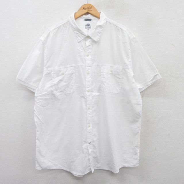 XL★古着 IZOD 半袖 シャツ メンズ ワンポイントロゴ 大きいサイズ ロング丈 白 ホワイト 25jun25 中古 トップス