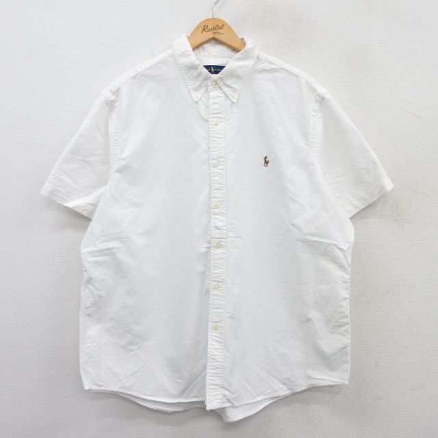 XL★古着 ラルフローレン Ralph Lauren 半袖 ブランド シャツ メンズ ワンポイントロゴ オックスフォード 大きいサイズ コットン ボタンダウン 白 ホワイト 【spe】 25jun25 中古 トップス