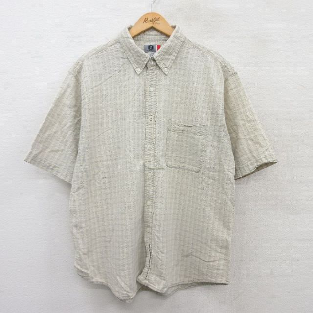 XL★古着 アリゾナジーンズ 半袖 シャツ メンズ 00年代 00s コットン ボタンダウン 薄ベージュ他 カーキ チェック 25jun25 中古 トップス