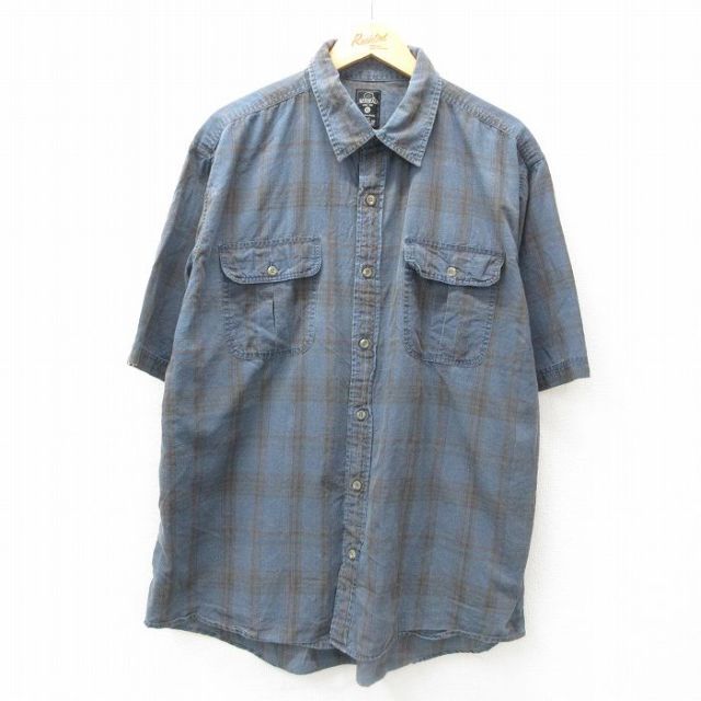 XL★古着 レッドヘッド 半袖 シャツ メンズ 大きいサイズ コットン 紺他 ネイビー チェック 25jun26 中古 トップス