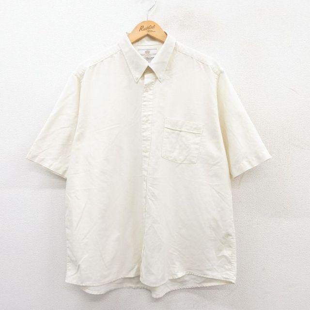 XL★古着 バンヒューセン 半袖 シャツ メンズ 90年代 90s 大きいサイズ ボタンダウン 生成り 25jun28 中古 トップス