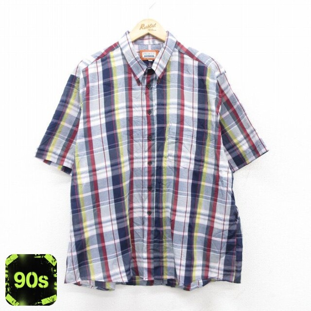 90s 半袖シャツ ネイビーチェック XL | 古着