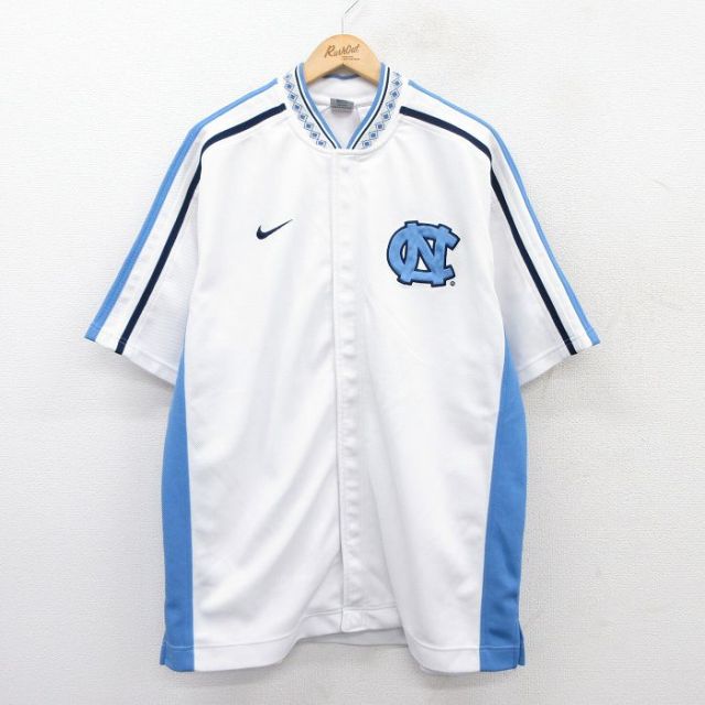 XL★古着 ナイキ NIKE 半袖 シャツ メンズ 00年代 00s ワンポイントロゴ ノースカロライナ ロング丈 白他 ホワイト 25jun28 中古 トップス
