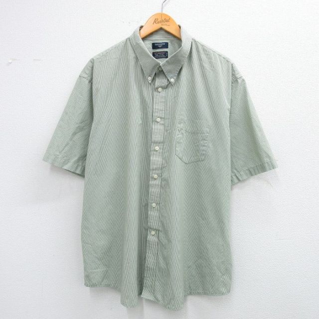 XL★古着 ドッカーズ 半袖 シャツ メンズ 大きいサイズ ロング丈 ボタンダウン 緑他 グリーン ストライプ 25jun28 中古 トップス
