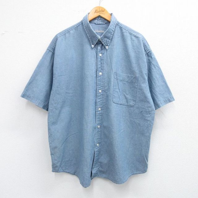 XL★古着 セントジョンズベイ 半袖 シャツ メンズ 大きいサイズ コットン ボタンダウン 薄紺 ネイビー 25jun28 中古 トップス
