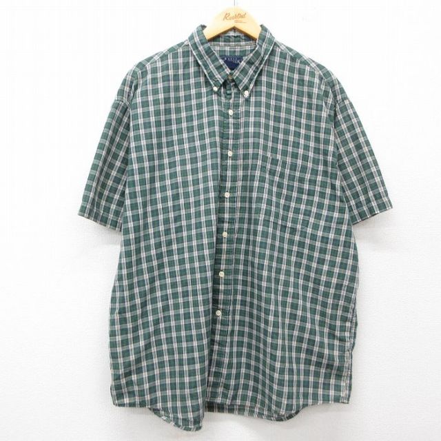 XL★古着 ベーシックエディションズ 半袖 シャツ メンズ 90年代 90s 大きいサイズ ボタンダウン 緑他 グリーン チェック 【spe】 25jun28 中古 トップス