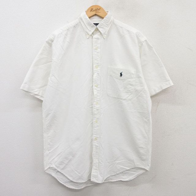 XL★古着 ラルフローレン Ralph Lauren 半袖 ブランド シャツ メンズ 90年代 90s ワンポイントロゴ BIG SHIRT オックスフォード コットン ボタンダウン 白 ホワイト 【spe】 25jun28 中古 トップス