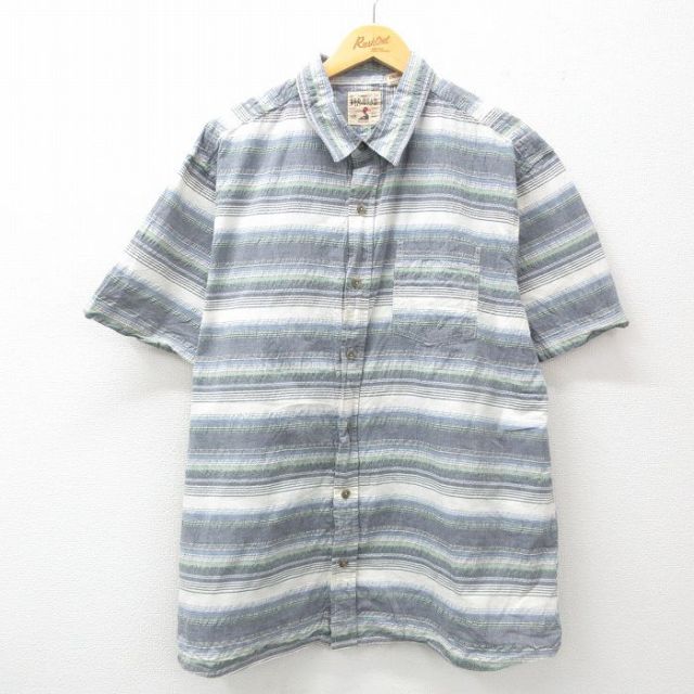 XL★古着 レッドヘッド 半袖 シャツ メンズ 大きいサイズ コットン 紺他 ネイビー ボーダー 25jun30 中古 トップス