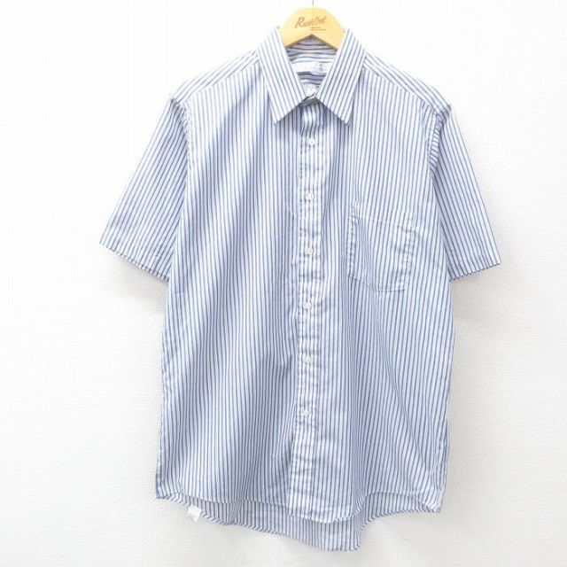 XL★古着 バンヒューセン 半袖 シャツ メンズ 90年代 90s USA製 紺他 ネイビー ストライプ 25jun30 中古 トップス