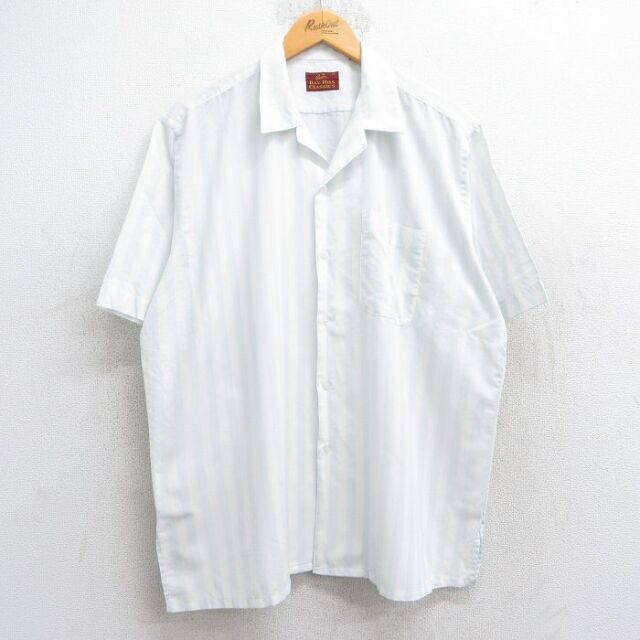 XL★古着 半袖 シャツ メンズ 90年代 90s 大きいサイズ 開襟 オープンカラー 水色他 ストライプ 25jul01 中古 トップス