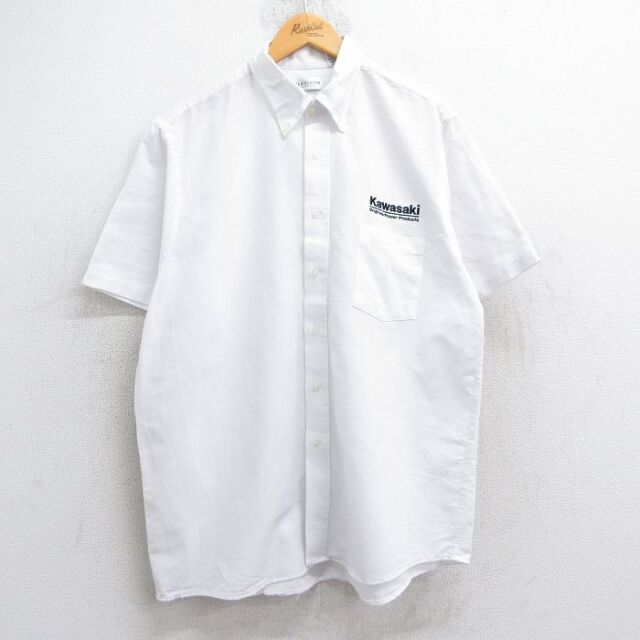 XL★古着 バンヒューセン 半袖 シャツ メンズ カワサキ ボタンダウン 白 ホワイト 25jul01 中古 トップス
