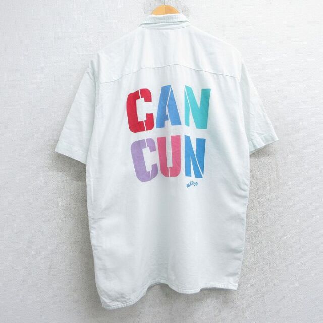 XL★古着 半袖 シャツ メンズ 90年代 90s カンクン コットン 白 ホワイト 25jul01 中古 トップス