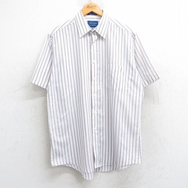 L★古着 タウンクラフト 半袖 シャツ メンズ 90年代 90s 白他 ホワイト ストライプ 25jul01 中古 トップス