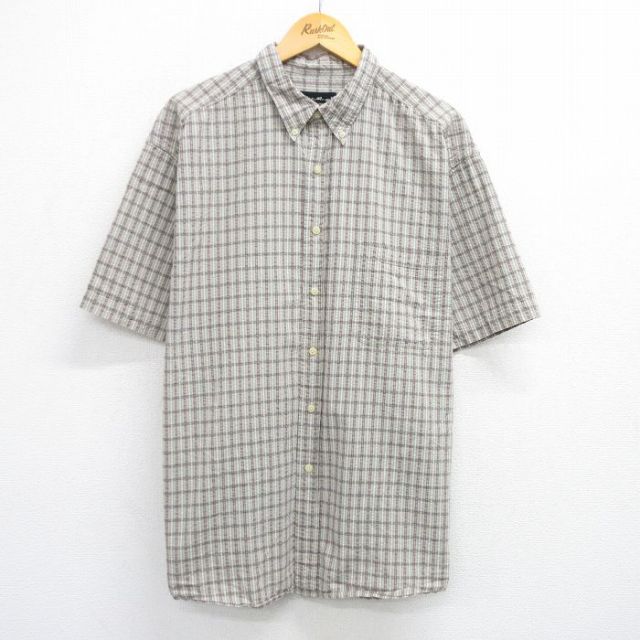 【50%OFF】XL★古着 エディーバウアー 半袖 シャツ メンズ 00年代 00s 大きいサイズ コットン ボタンダウン ベージュ系他 カーキ チェック 【spe】 25jul02 中古 トップス