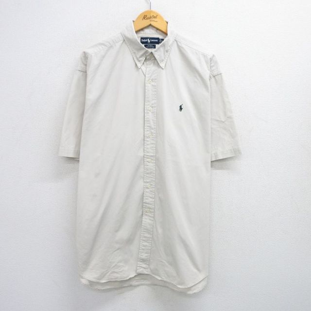 XL★古着 ラルフローレン Ralph Lauren 半袖 ブランド シャツ メンズ 90年代 90s ワンポイントロゴ BLAKE 大きいサイズ ロング丈 コットン ボタンダウン 薄グレー系 25jul02 中古 トップス