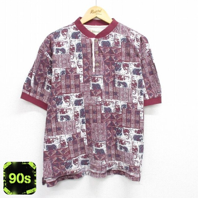 【50%OFF】セントジョンズベイ 90s 半袖トップス 総柄 バーガンディ XL | 古着
