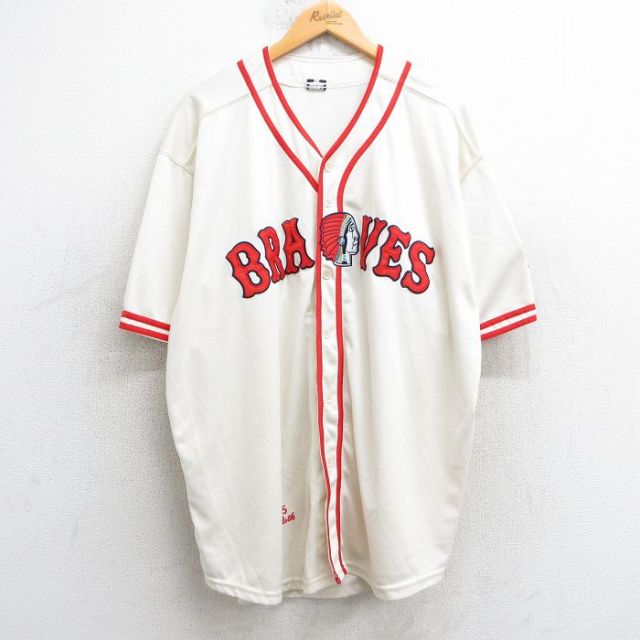 XL★古着 半袖 ベースボール シャツ メンズ BRAVES 3 大きいサイズ 生成り 25jul02 中古 トップス