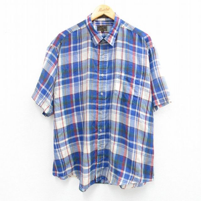 【50%OFF】90s 半袖シャツ ネイビーチェック XL | 古着