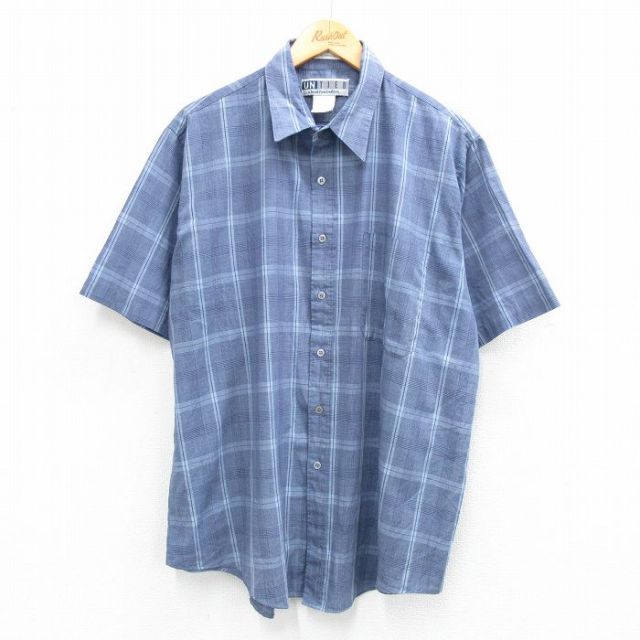 半袖シャツ ネイビーチェック XL | 古着