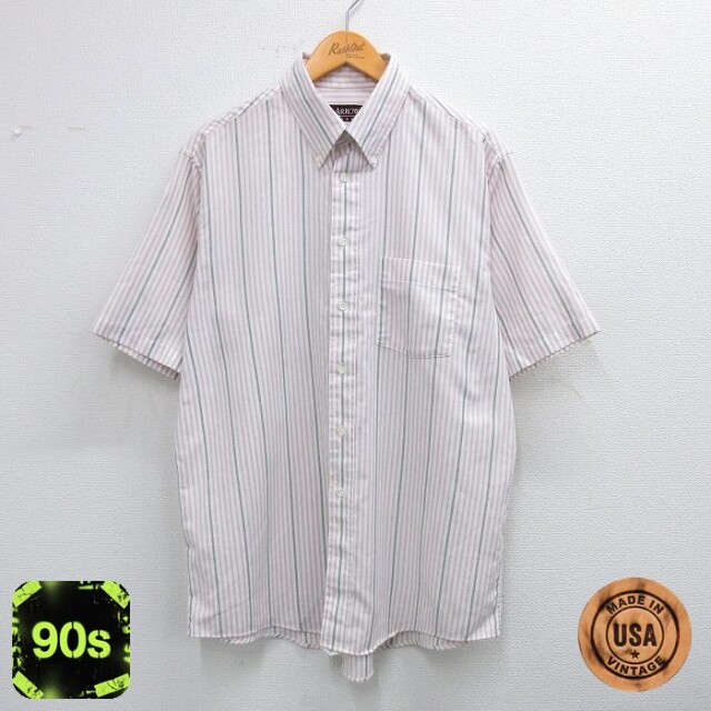 【50%OFF】アロー 90s 半袖シャツ ホワイトストライプ XL | 古着