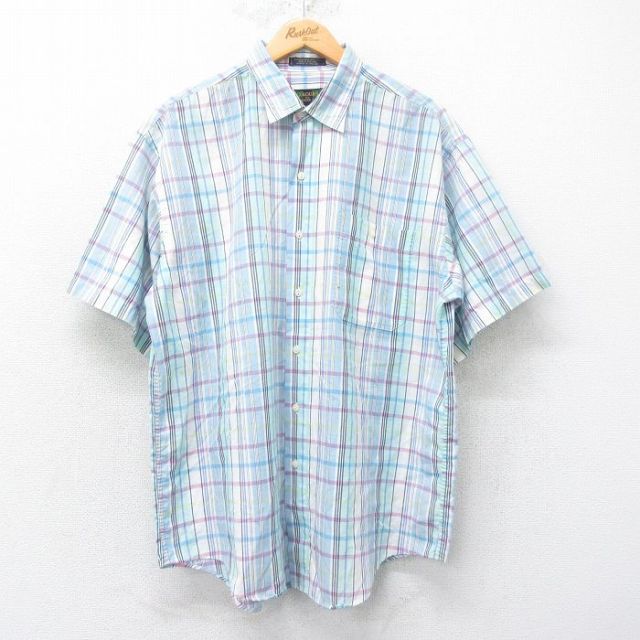 XL★古着 半袖 シャツ メンズ 00年代 00s 薄紺他 ネイビー チェック 25jul04 中古 トップス