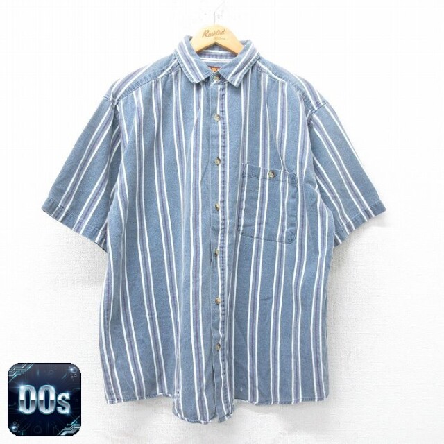FADED GLORY 00s 半袖シャツ ストライプ ネイビー XL | 古着