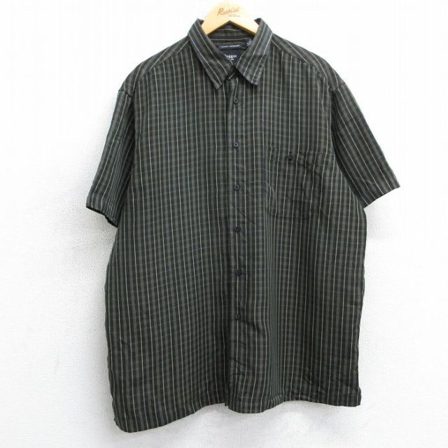 XL★古着 HAGGAR 半袖 シャツ メンズ 大きいサイズ ロング丈 黒他 ブラック チェック 25jul04 中古 トップス