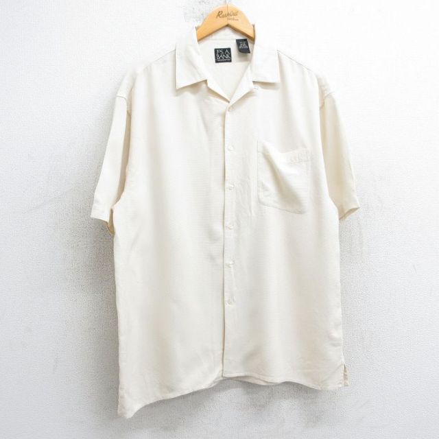 L★古着 JOS A BANK 半袖 シャツ メンズ シルク 開襟 オープンカラー 生成り 25jul04 中古 トップス