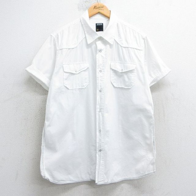 L★古着 半袖 ウエスタン シャツ メンズ smog 白 ホワイト ストライプ 25jul04 中古 トップス