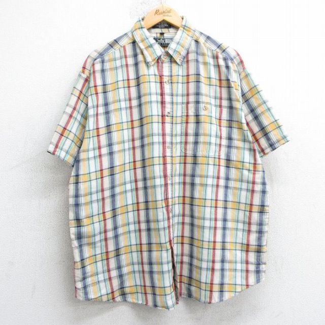 【50%OFF】XL★古着 半袖 シャツ メンズ 00年代 00s 大きいサイズ ボタンダウン 薄ベージュ他 カーキ チェック 25jul04 中古 トップス