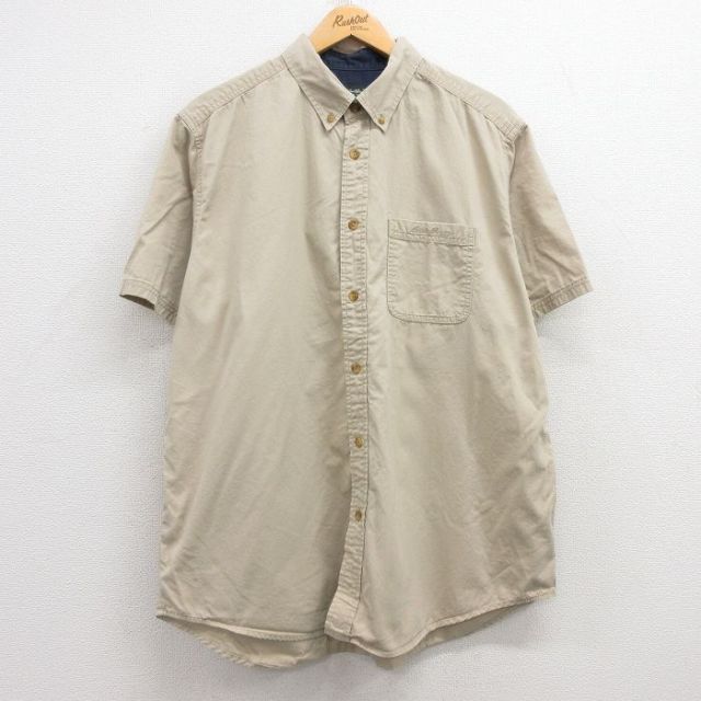 XL★古着 エディーバウアー 半袖 シャツ メンズ ワンポイントロゴ 大きいサイズ コットン ボタンダウン ベージュ カーキ 25jul04 中古 トップス