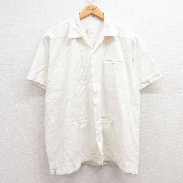 XL★古着 半袖 キューバ シャツ メンズ コットン 開襟 オープンカラー 生成り 25jul04 中古 トップス