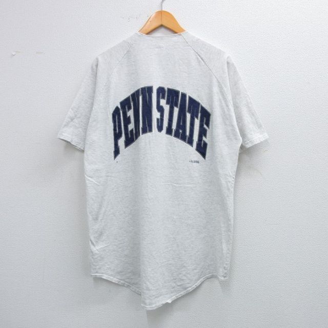 【50%OFF】L★古着 半袖 ベースボール シャツ メンズ 90年代 90s PENN ラグラン コットン USA製 薄グレー 霜降り 【spe】 25jul05 中古 トップス