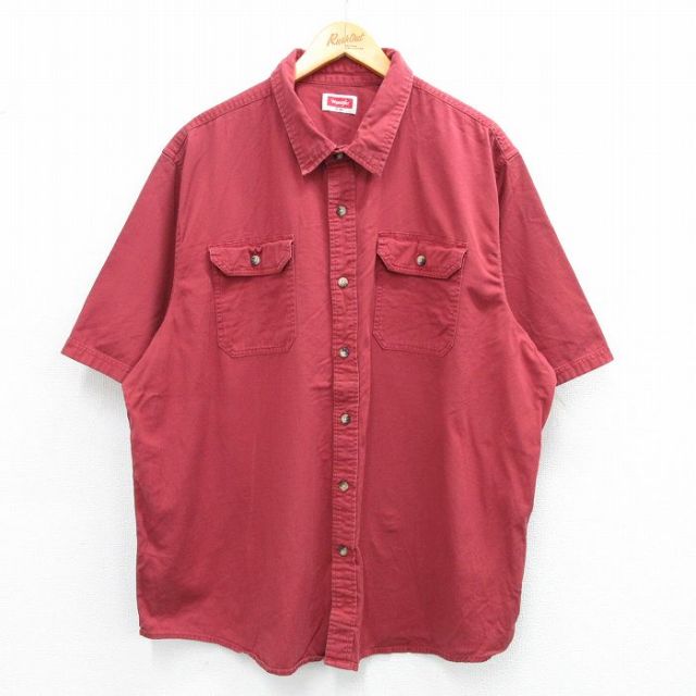 XL★古着 ラングラー Wrangler 半袖 シャツ メンズ 大きいサイズ エンジ 25jul05 中古 トップス