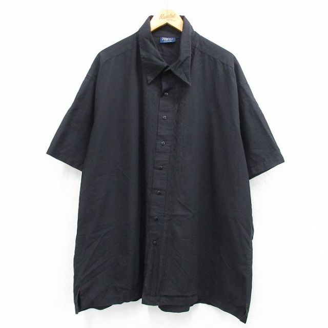 XL★古着 半袖 シャツ メンズ 大きいサイズ ロング丈 黒 ブラック 25jul04 中古 トップス