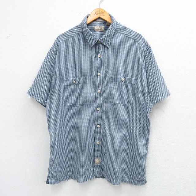XL★古着 アロー 半袖 シャツ メンズ コットン 紺他 ネイビー チェック 25jul04 中古 トップス