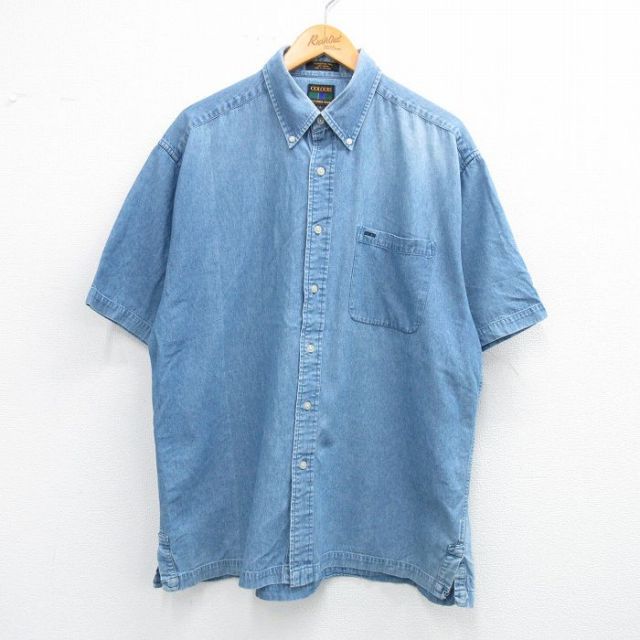 XL★古着 半袖 シャツ メンズ 00年代 00s 大きいサイズ コットン ボタンダウン 紺 ネイビー デニム 25jul04 中古 トップス