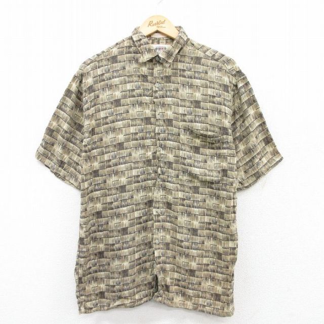 M★古着 半袖 シャツ メンズ 00年代 00s レーヨン ベージュ他 カーキ 25jul04 中古 トップス