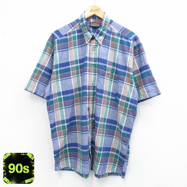 JOS A BANK 90s 半袖シャツ チェック ネイビー XL | 古着
