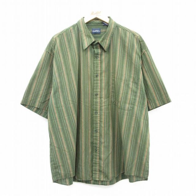 XL★古着 ピューリタン 半袖 シャツ メンズ 00年代 00s 大きいサイズ 緑他 グリーン ストライプ 25jul09 中古 トップス